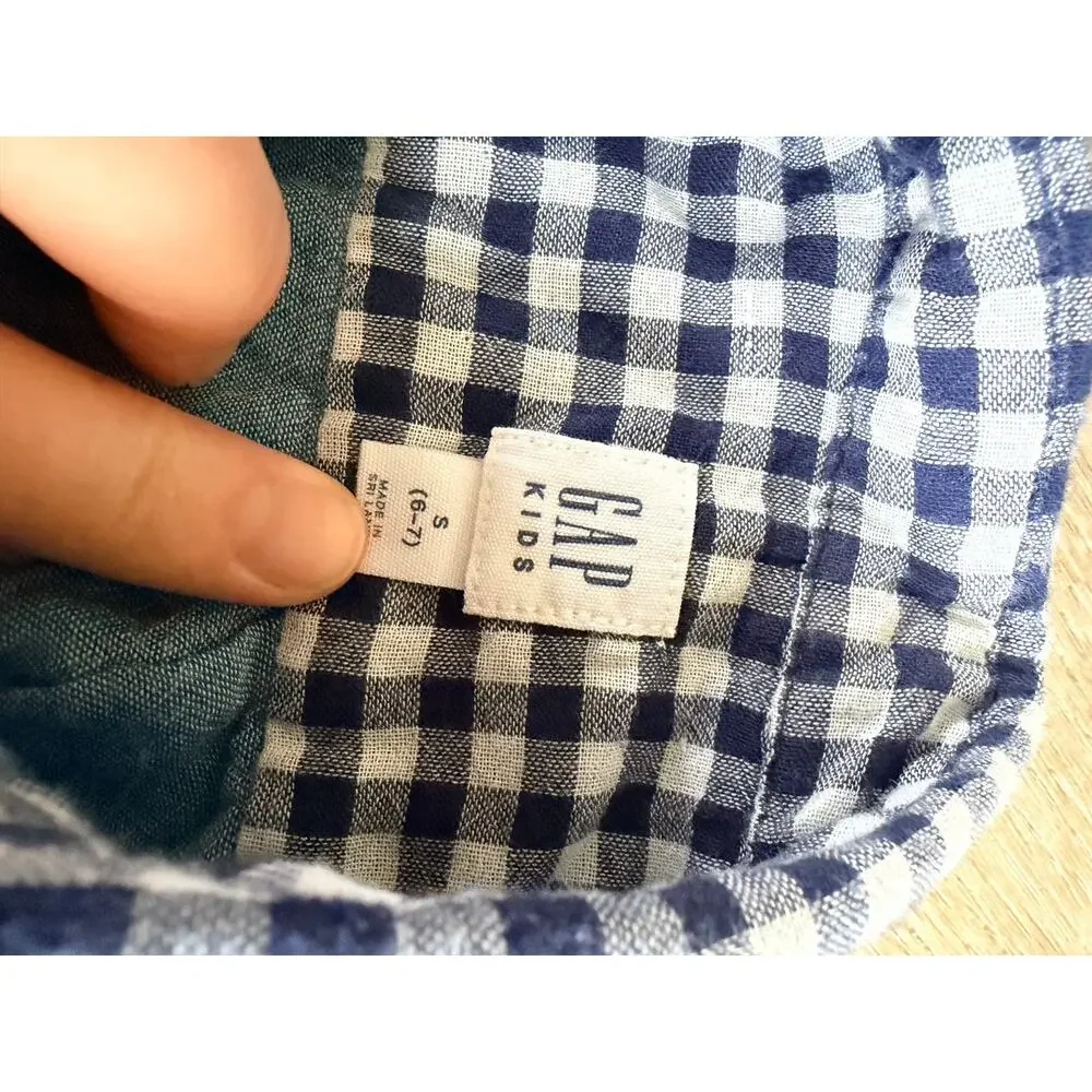 Gap Kids Lined Blue Gingham Long Sleeve Button-Down Shirt 6/7